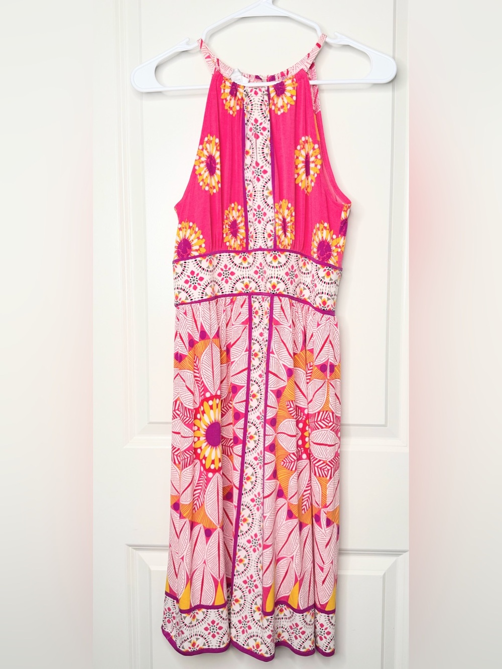 London Times Size 4 Pink Floral Boho Maxi Dress Halter Sleeveless Summer
